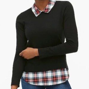 J Crew Woven collar sweater - Black & White Tartan - Size XXS